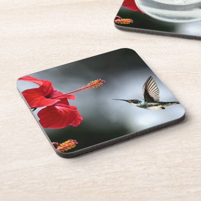Humming Bird and Red Flower Coaster (Left Side)