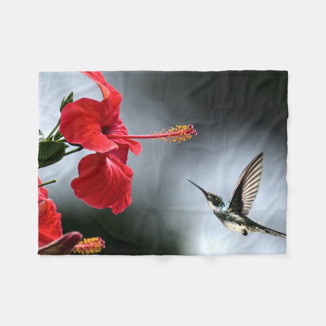 Humming Bird and Red Flower Fleece Blanket (Front (Horizontal))