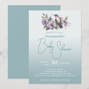 Humming Bird Aqua Ombre Baby Shower  Invitation