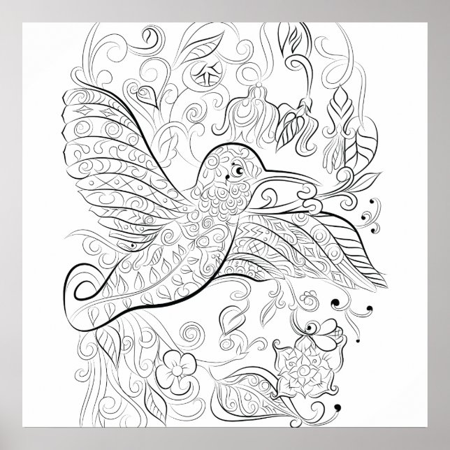 Humming bird design: Coloring poster (Front)