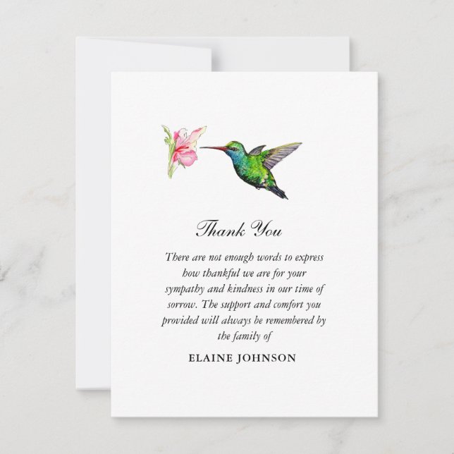 Humming bird Floral Funeral Photo Thank you  Card (Front)
