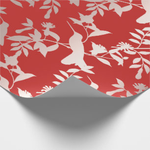 Humming-bird Floral Pink Ruby Red Metallic Wrapping Paper
