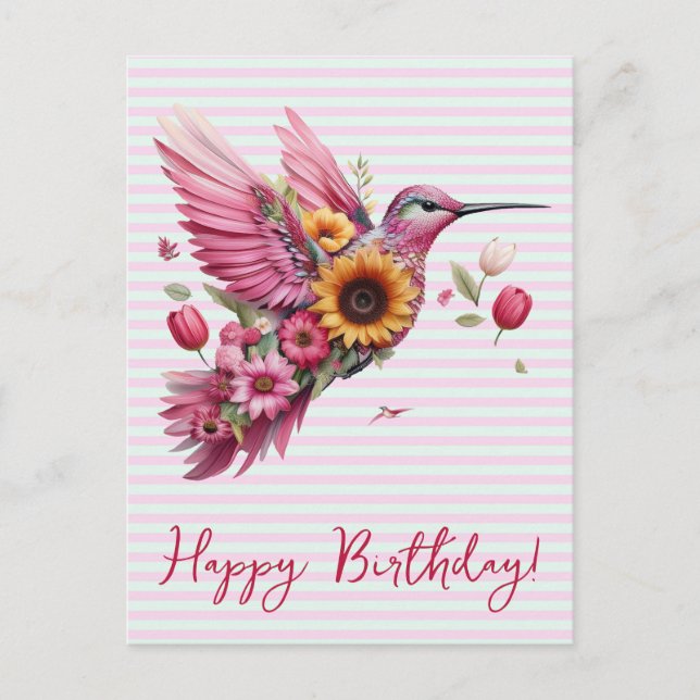 Humming bird flying Happy Birthday Postcard (Front)