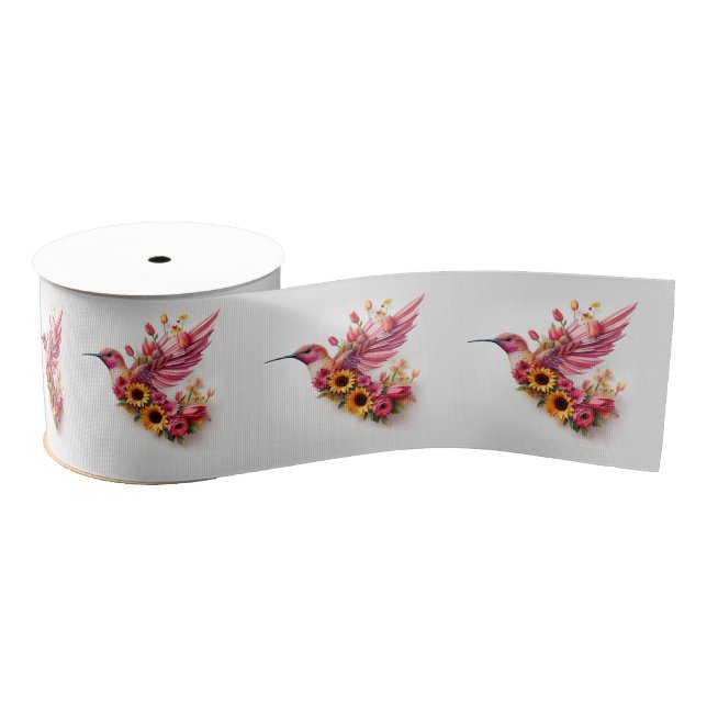 Humming bird flying with flowers grosgrain ribbon (Spool)