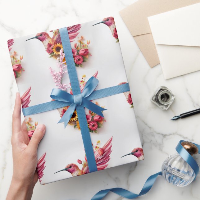 Humming bird flying with flowers wrapping paper (Gifting)
