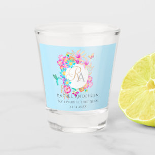 Humming Bird Garden Monogram Blue Shot Glass