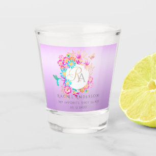Humming Bird Garden Monogram Purple Shot Glass