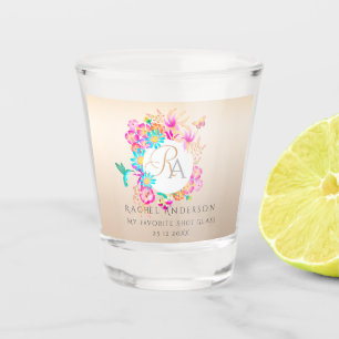 Humming Bird Garden Monogram Soft Beige Shot Glass