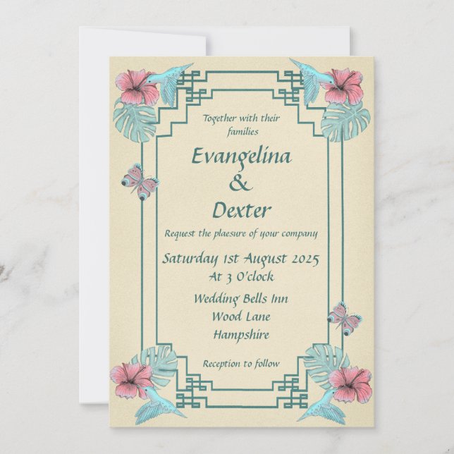 Humming bird & Hibiscus - Wedding Invitation (Front)