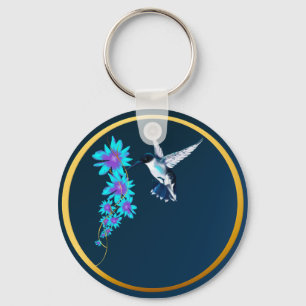 Humming Bird In Blue Keychain