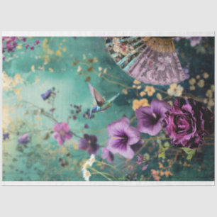 Humming Bird in the Garden, purple floral Tissue Paper