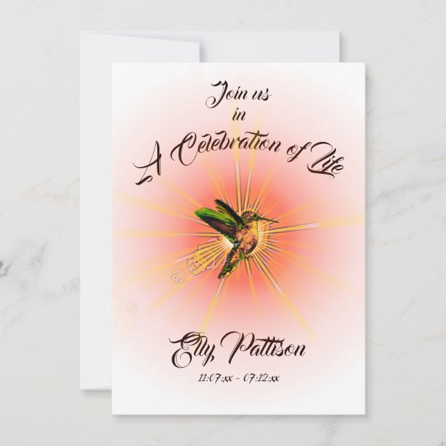 Humming Bird, Memorial Celebration of Life Invitation (Front)