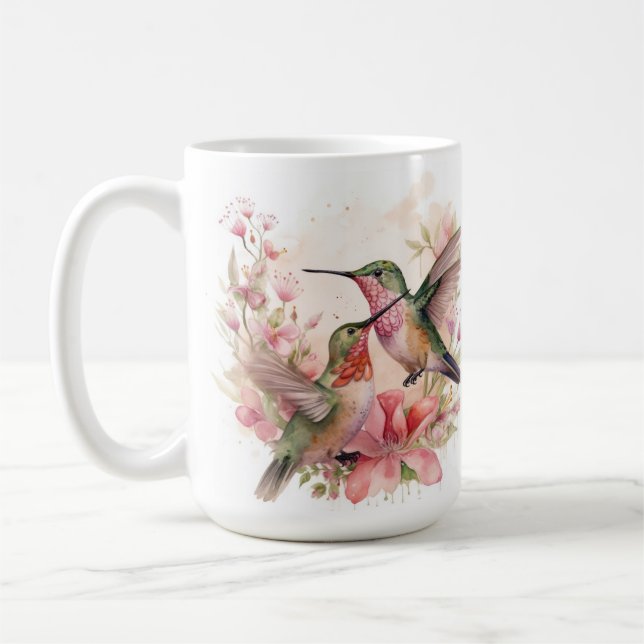 Humming Bird Pair with Flowers Coffee Mug (Left)