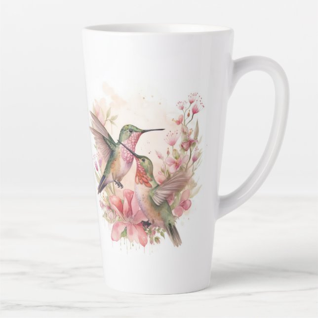 Humming Bird Pair with Flowers Latte Mug (Right)