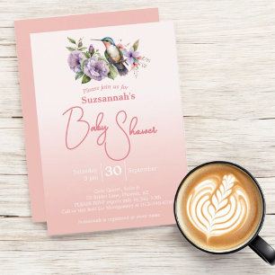 Humming Bird Pastel Peach Ombre Baby Shower  Invitation