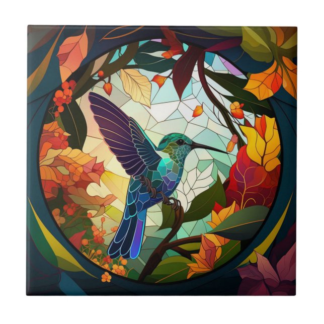 Humming Bird Stained Glass Tile (Front)