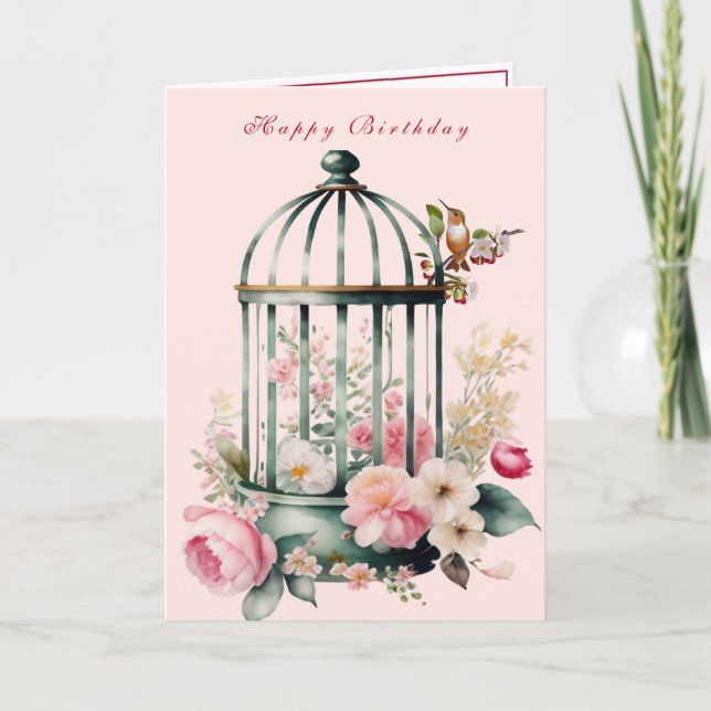 Humming Birds Birdcage Spring Flowers  Card (Front)