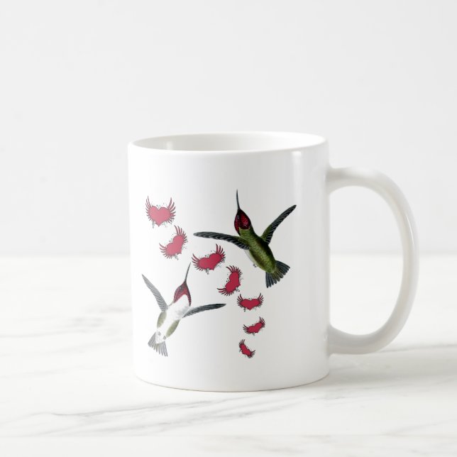 Humming Birds Grunge Hearts with Wings Coffee Mug (Right)