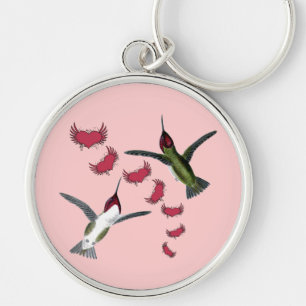 Humming Birds Grunge Hearts with Wings Key Ring