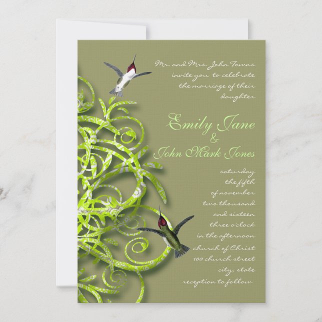 Humming Birds Lime Tree Wedding Invitation (Front)