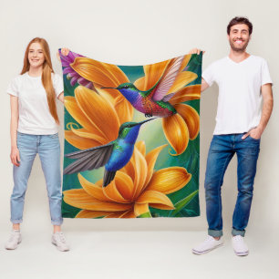 Humming Birds on Orange Blossoms Fleece Blanket