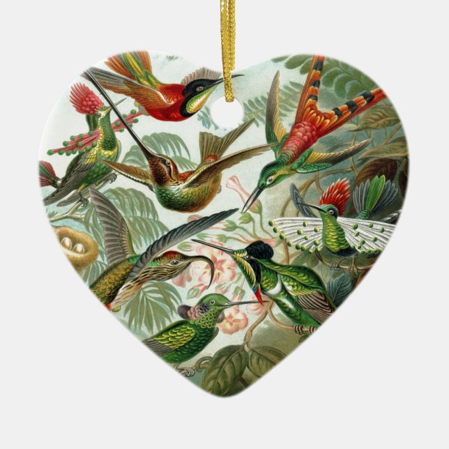 Humming Birds Paradise art Ceramic Tree Decoration (Front)