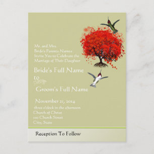 Humming Birds Red Tree With Hearts & Swirls Postcard