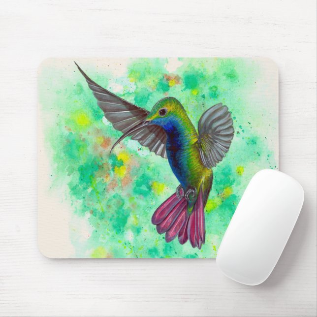 Hummingbird - acrylic painting mouse mat (With Mouse)
