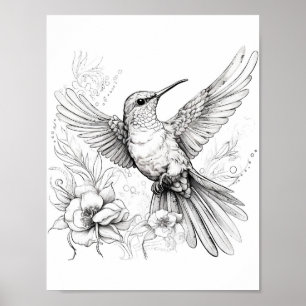 Hummingbird Adult Colouring Poster