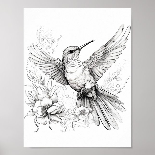 Hummingbird Adult Colouring Poster (Front)