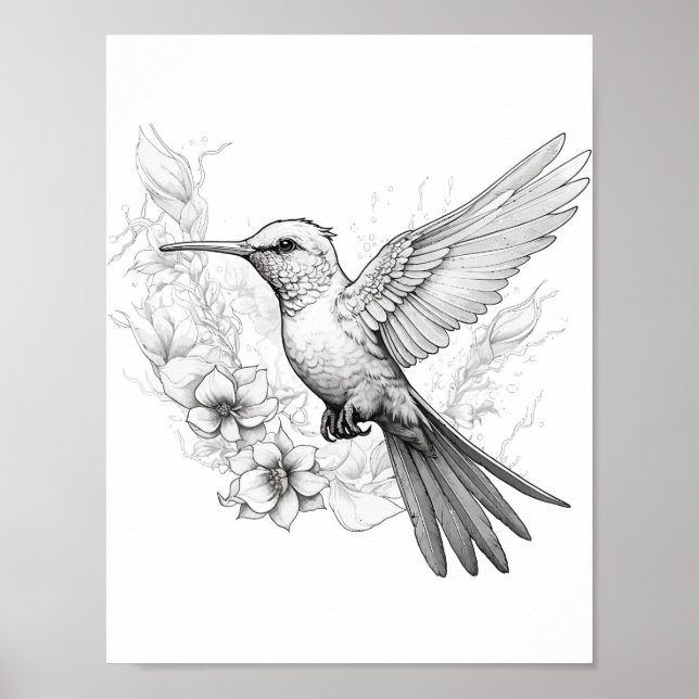 Hummingbird Adult Colouring Poster (Front)