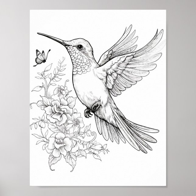 Hummingbird Adult Colouring Poster (Front)
