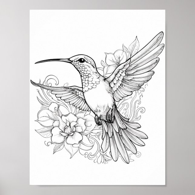 Hummingbird Adult Colouring Poster (Front)