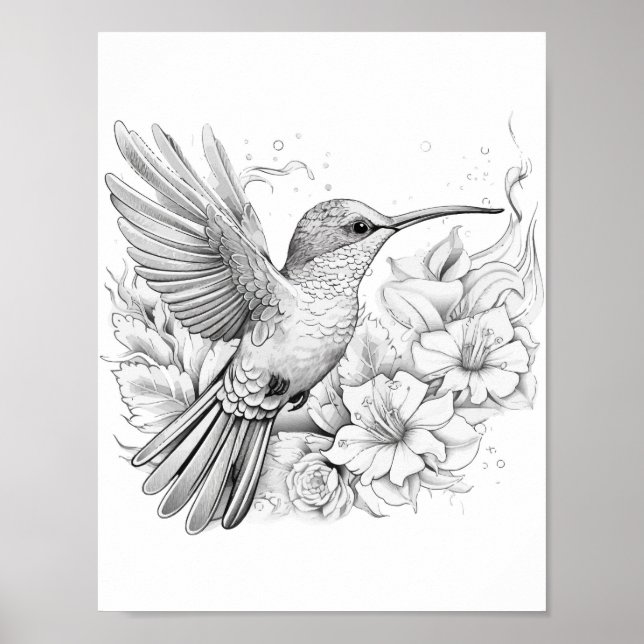 Hummingbird Adult Colouring Poster (Front)