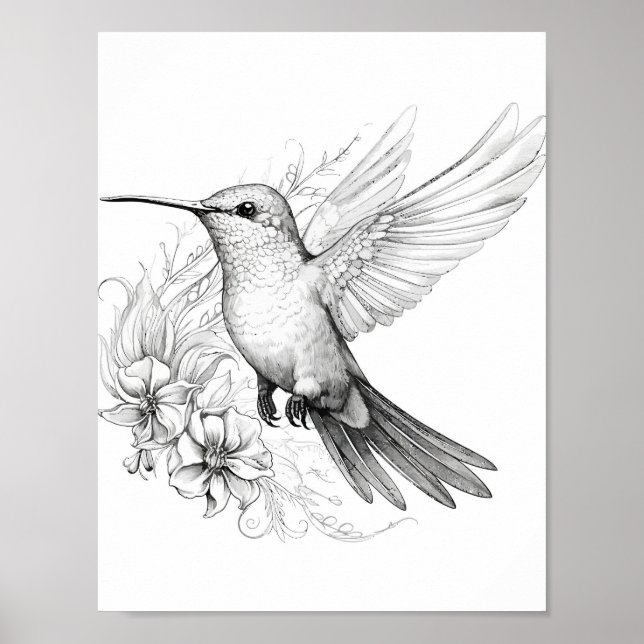 Hummingbird Adult Colouring Poster (Front)