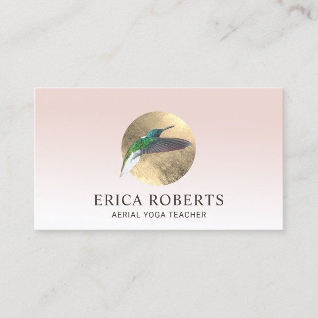 Hummingbird Aerial Yoga Instructor Blush Pink Business Card (Front)