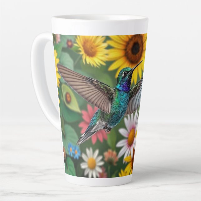 Hummingbird Among Flowers Latte Mug (Left Angle)