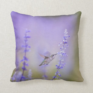 Hummingbird Among Lavender Throw pillow
