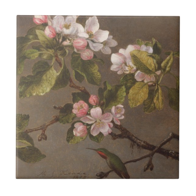 Hummingbird and Apple Blossoms Tile (Front)