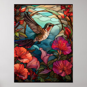 Hummingbird and Blossoms Stained Glass Art Poster