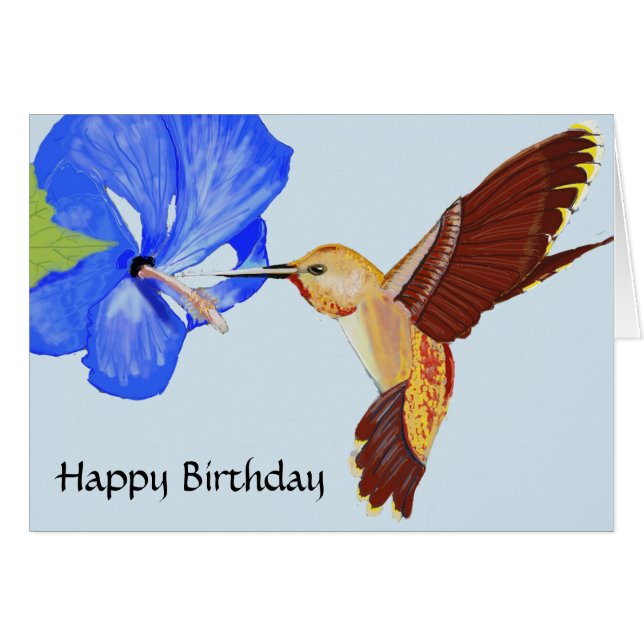 Hummingbird and Blue Hibiscus Birthday (Front Horizontal)