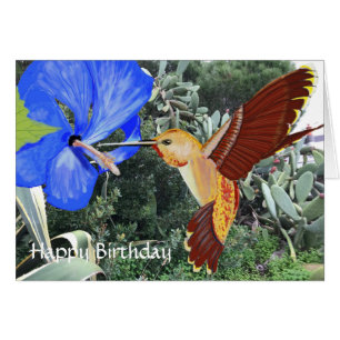 Hummingbird and Blue Hibiscus Happy Birthday