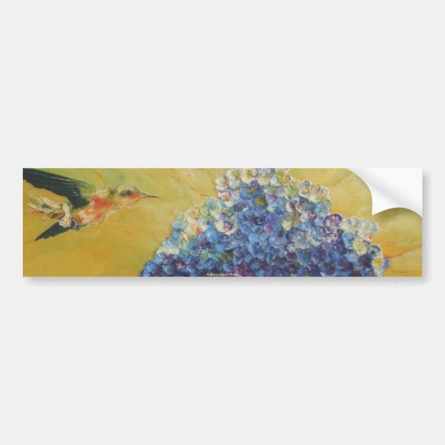 Hummingbird and Blue Hydrangea Bumper Sticker (Front)