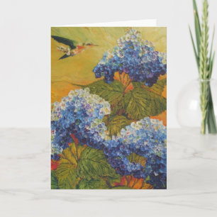 Hummingbird and Blue Hydrangea Greeting Card