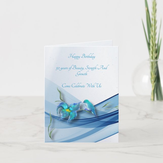 Hummingbird and blue wave Birthday folded card  (Front)