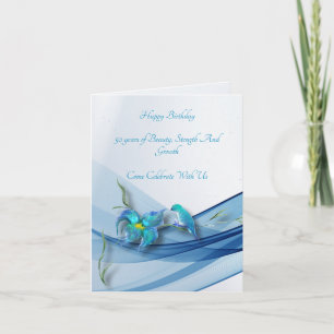 Hummingbird and blue wave Birthday folded card