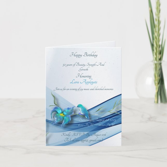 Hummingbird and blue wave Birthday invitation  (Front)