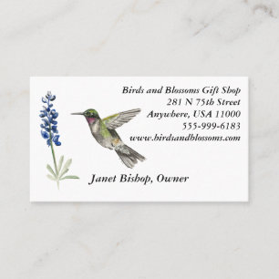Hummingbird and Bluebonnet Business Card