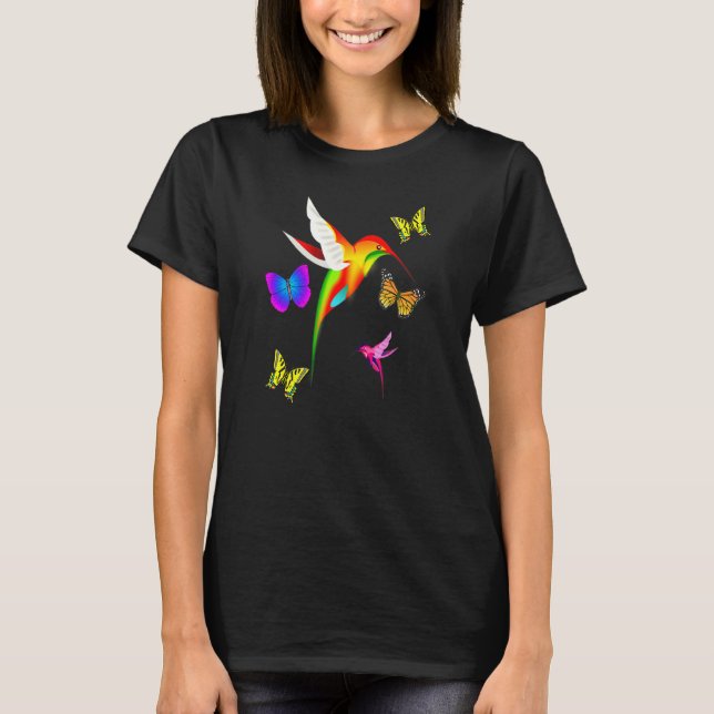 Hummingbird And Butterfly Nature Lovers Colourful T-Shirt (Front)