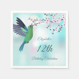 Hummingbird And Cherry Blossom    Birthday Napkins